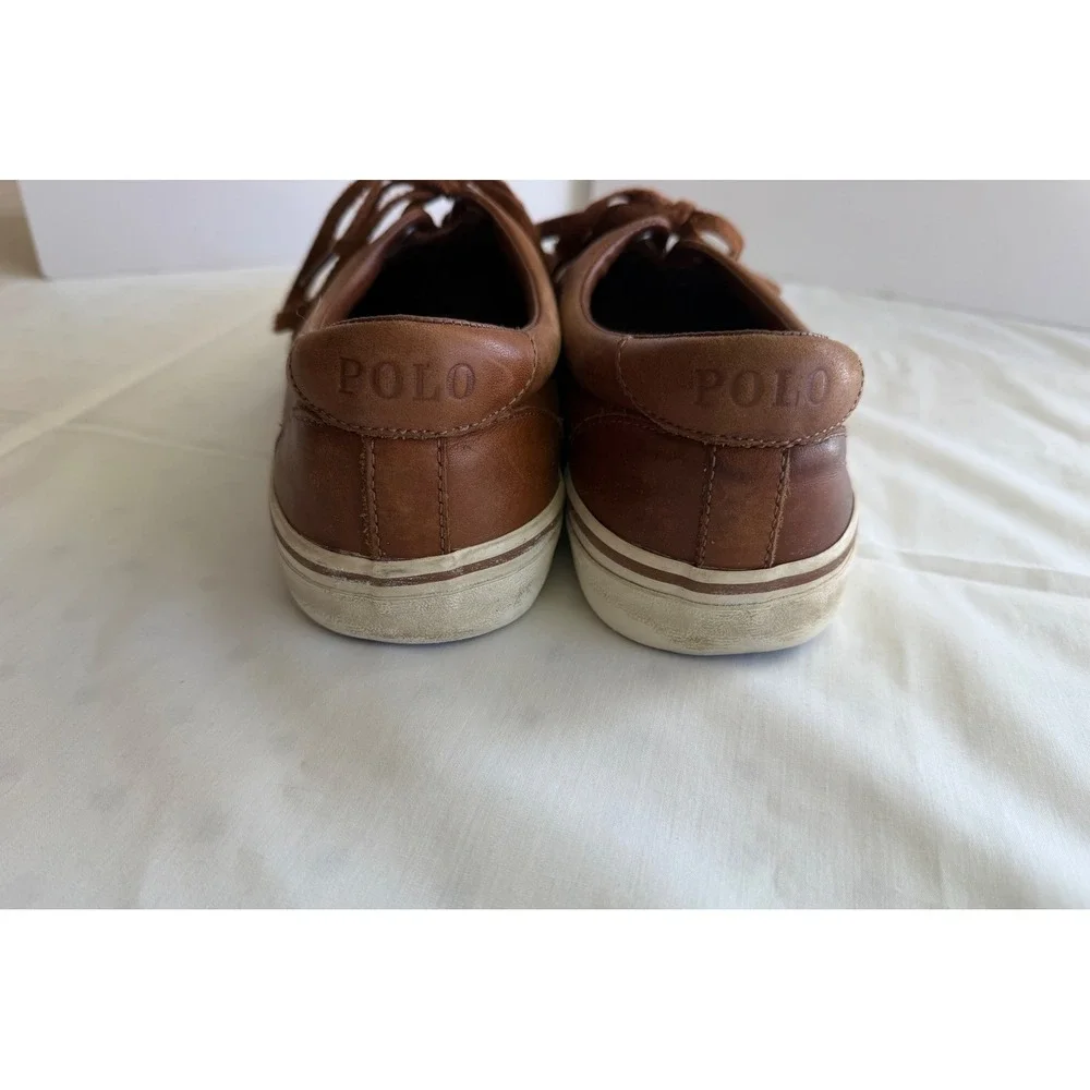 Polo Ralph Lauren Men's Brown Leather Lace‎ Up Sneakers Casual Shoes Size 9.5D